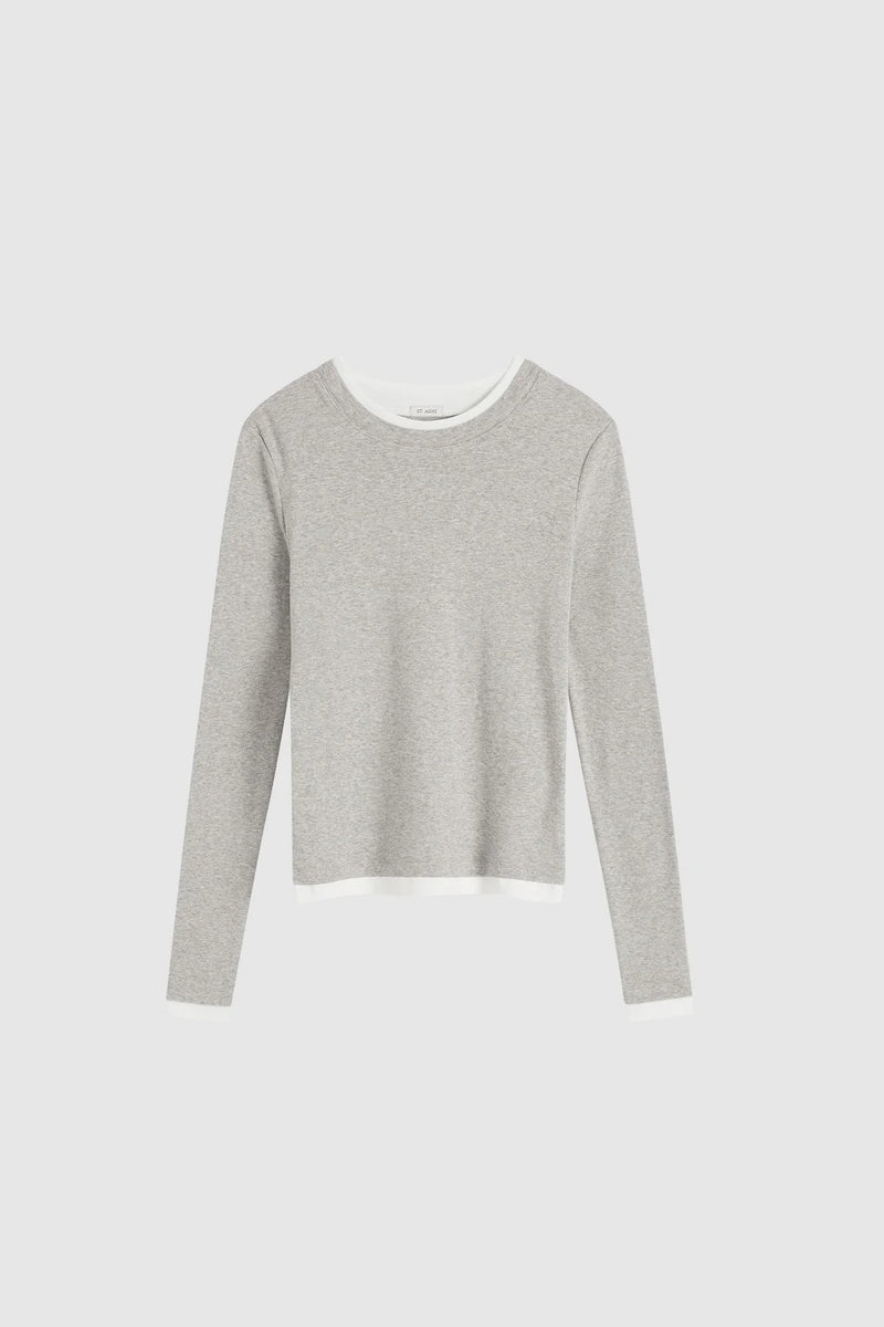ORGANIC COTTON LAYERED LONG SLEEVE TOP GRAY