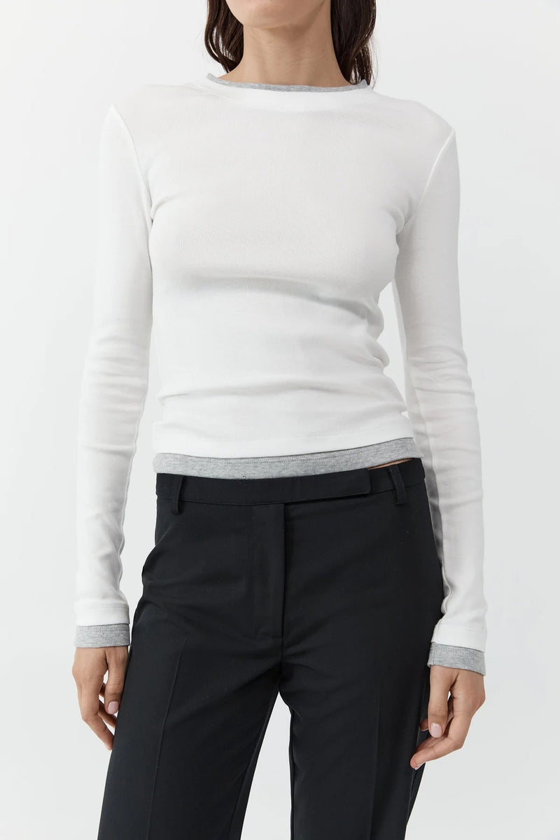 ORGANIC COTTON LAYERED LONG SLEEVE TOP WHITE