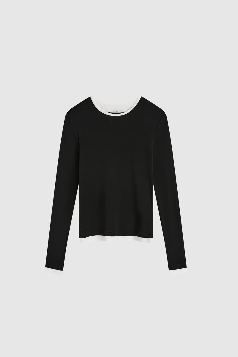 ORGANIC COTTON LAYERED LONG SLEEVE TOP BLACK