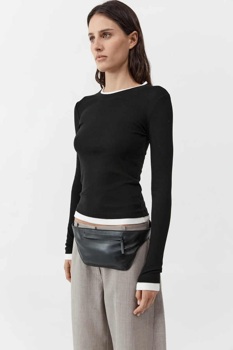 ORGANIC COTTON LAYERED LONG SLEEVE TOP BLACK