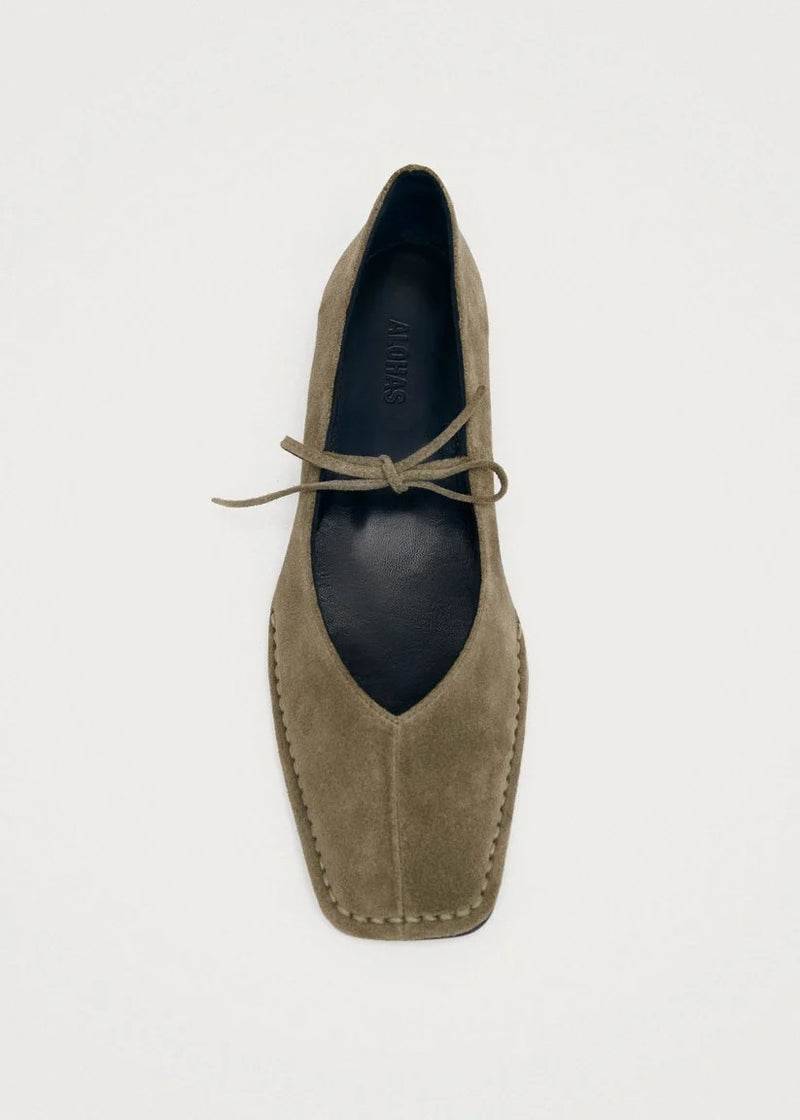 SWAY SUEDE KHAKI LEATHER BALLET FLATS