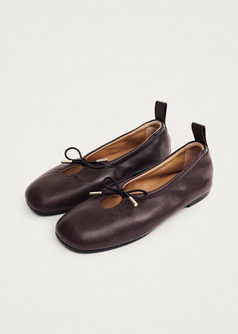 ROSALIND BROWN LEATHER BALLET FLATS
