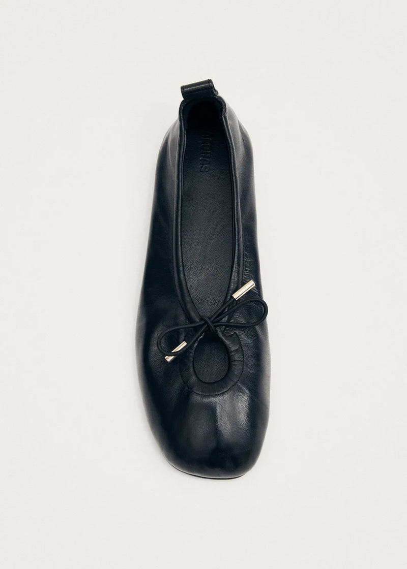 ROSALIND BLACK LEATHER BALLET FLATS
