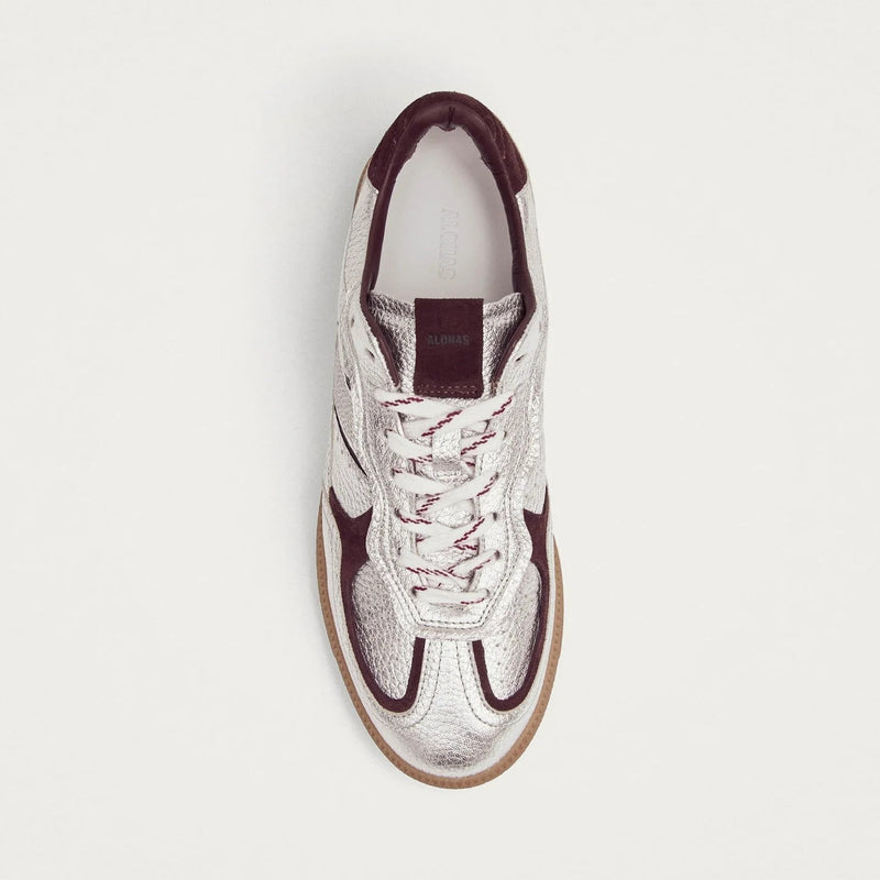 TB.490 GRAIN SHIMMER SILVER & BURGUNDY LEATHER SNEAKERS