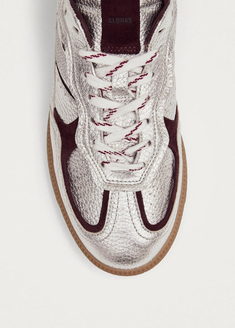 TB.490 GRAIN SHIMMER SILVER & BURGUNDY LEATHER SNEAKERS