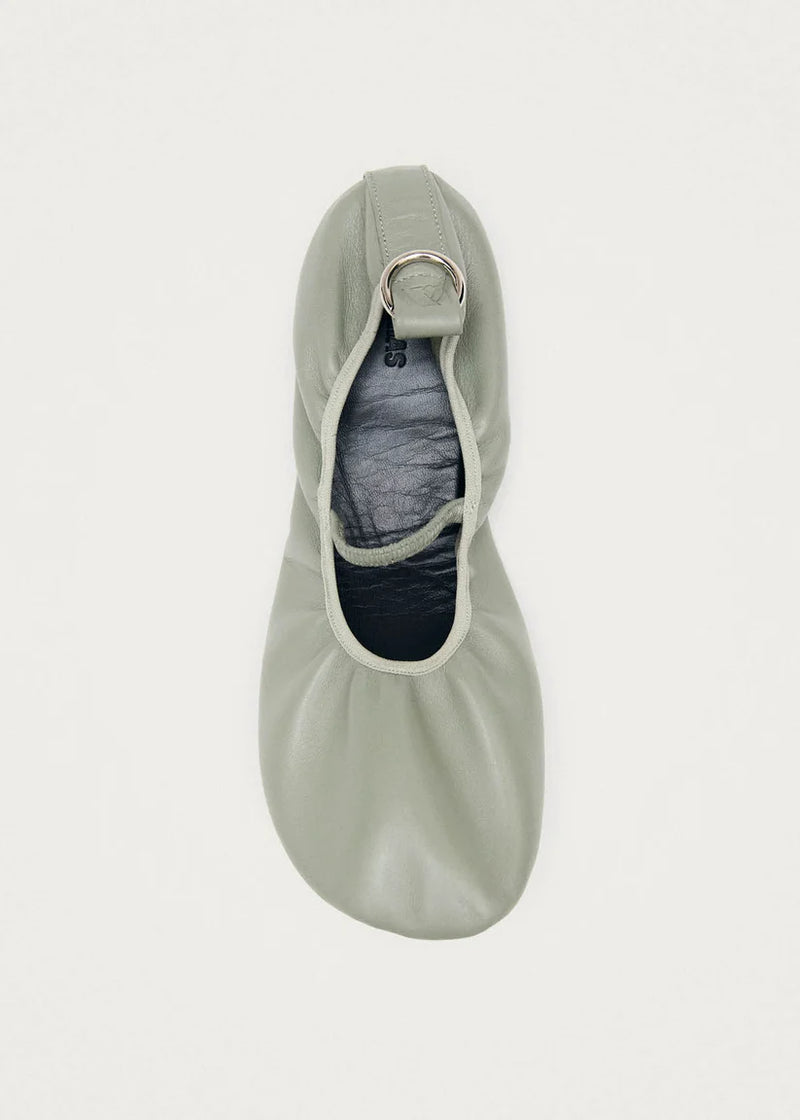 NAIRA GREEN LEATHER BALLET FLATS