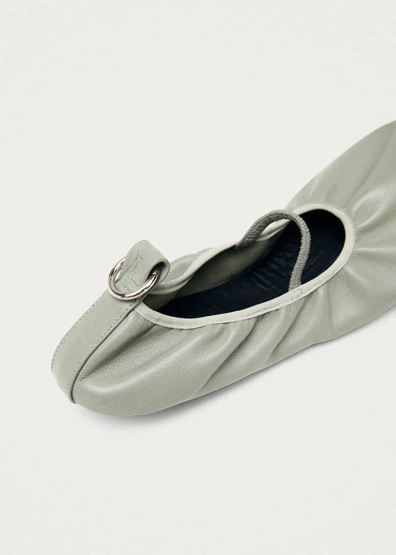 NAIRA GREEN LEATHER BALLET FLATS