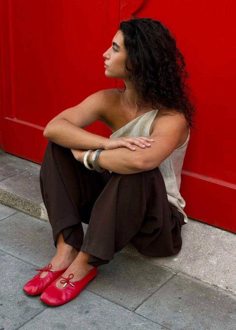ROSALIN RED LEATHER BALLET FLATS