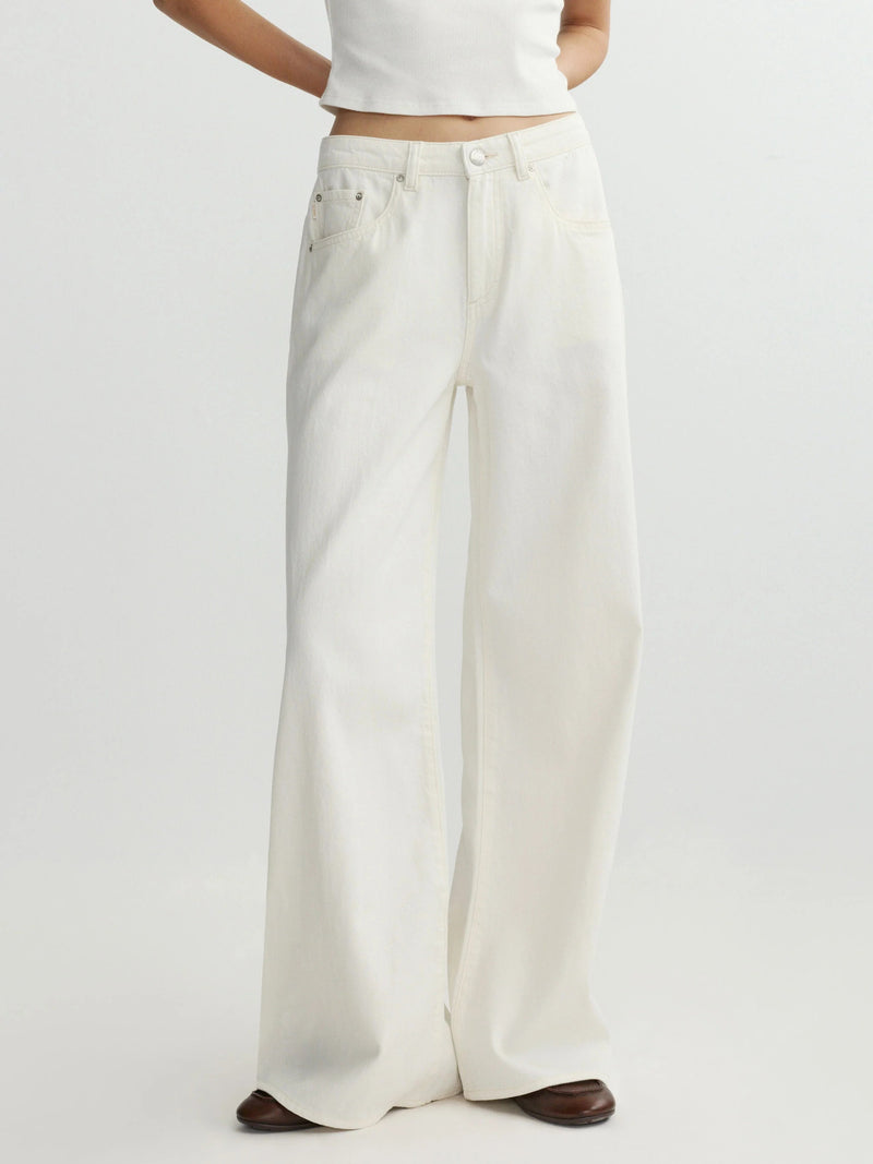 ALEX BAGGY WIDE LEG: LOW RISE 32` WHITE